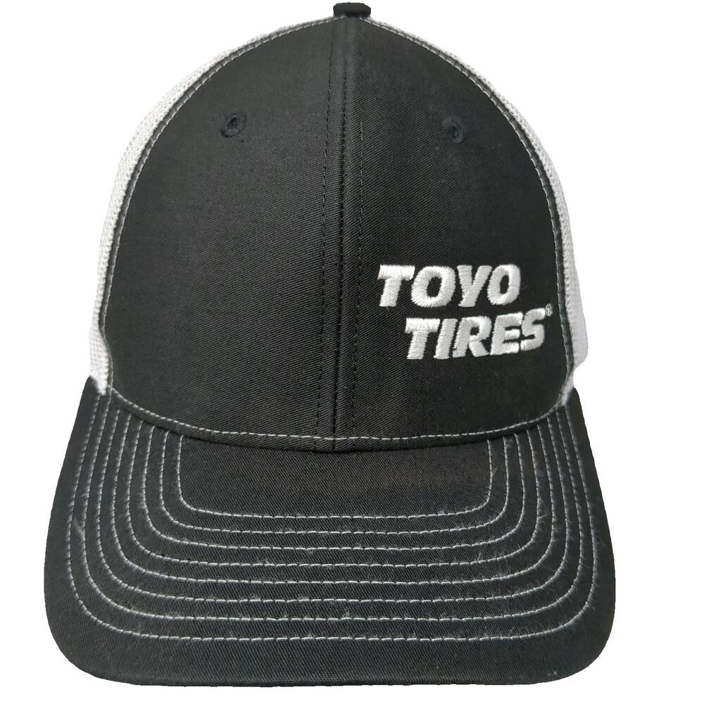Richardson Trucker Hat Black One Size Toyo Tires White Mesh Snapback Graphic